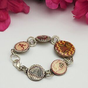 Vintage ALABAMA CRIMSON TIDE Enamel Coin Chain Link Bracelet 6 Inch